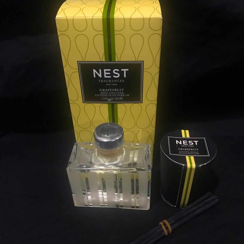 Nest New York mini Reed diffuser and mini candle travel set.